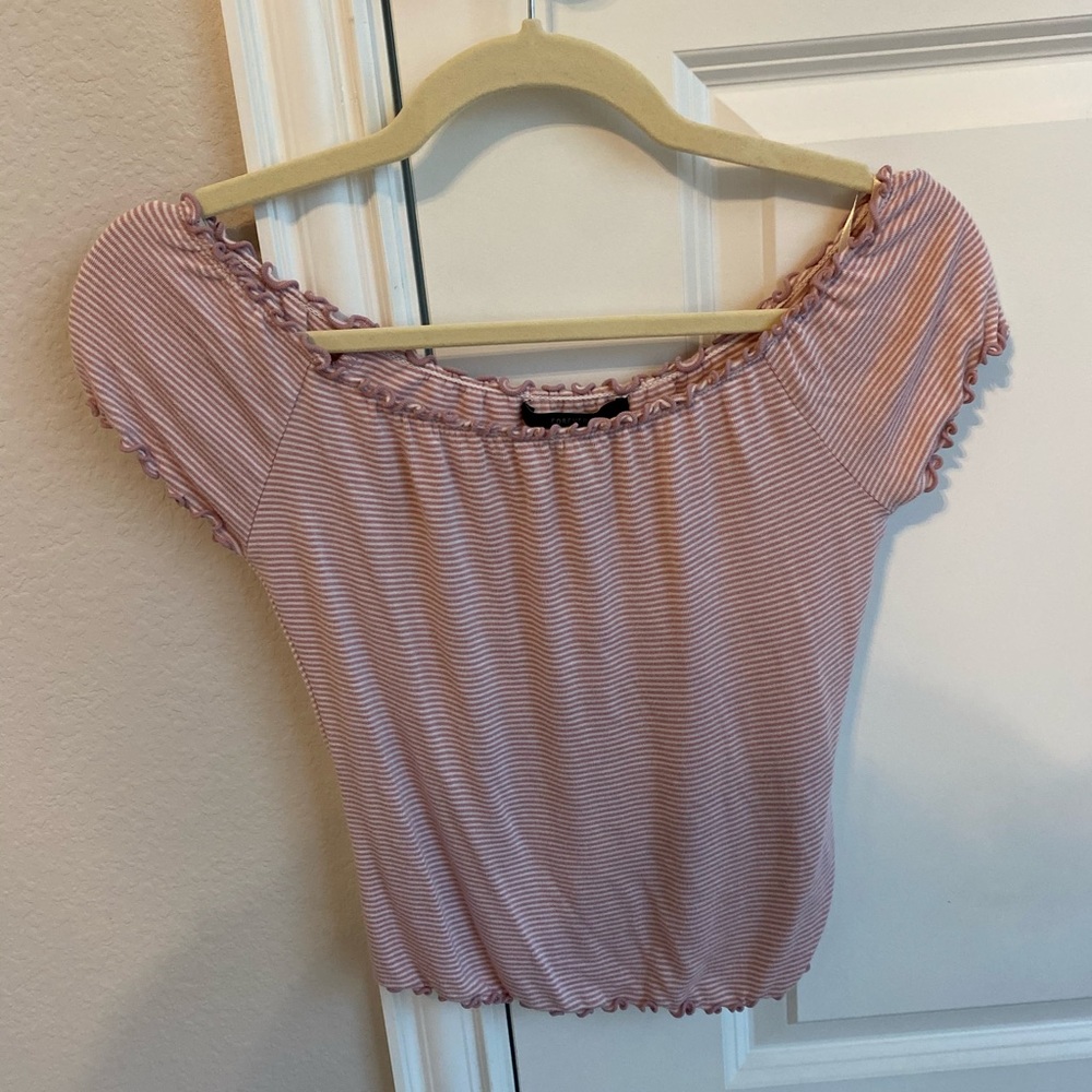 Forever 21 | Pink & White Striped Lettuce Edge Crop Top